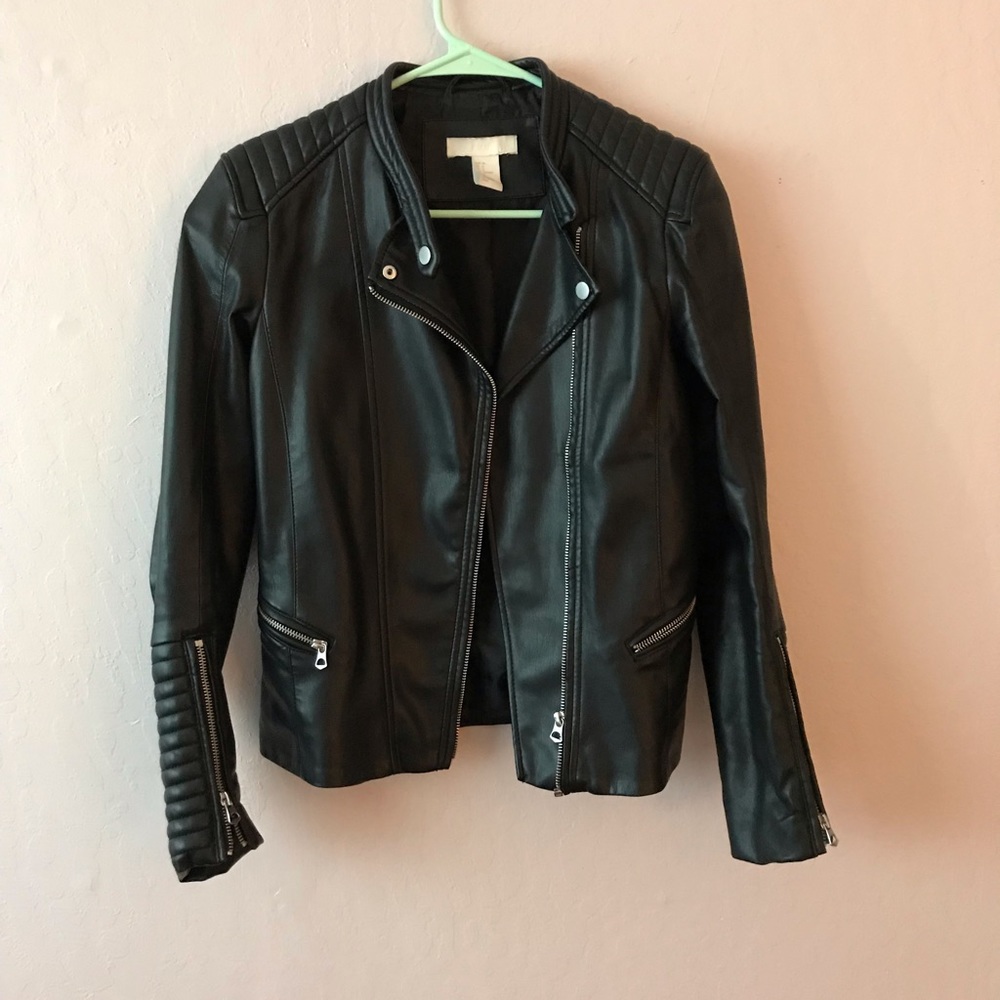 H&M black faux leather moto jacket